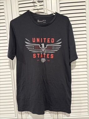 Under Armour Black Short Sleeve Tee with Red and Gray Eagle Graphic
